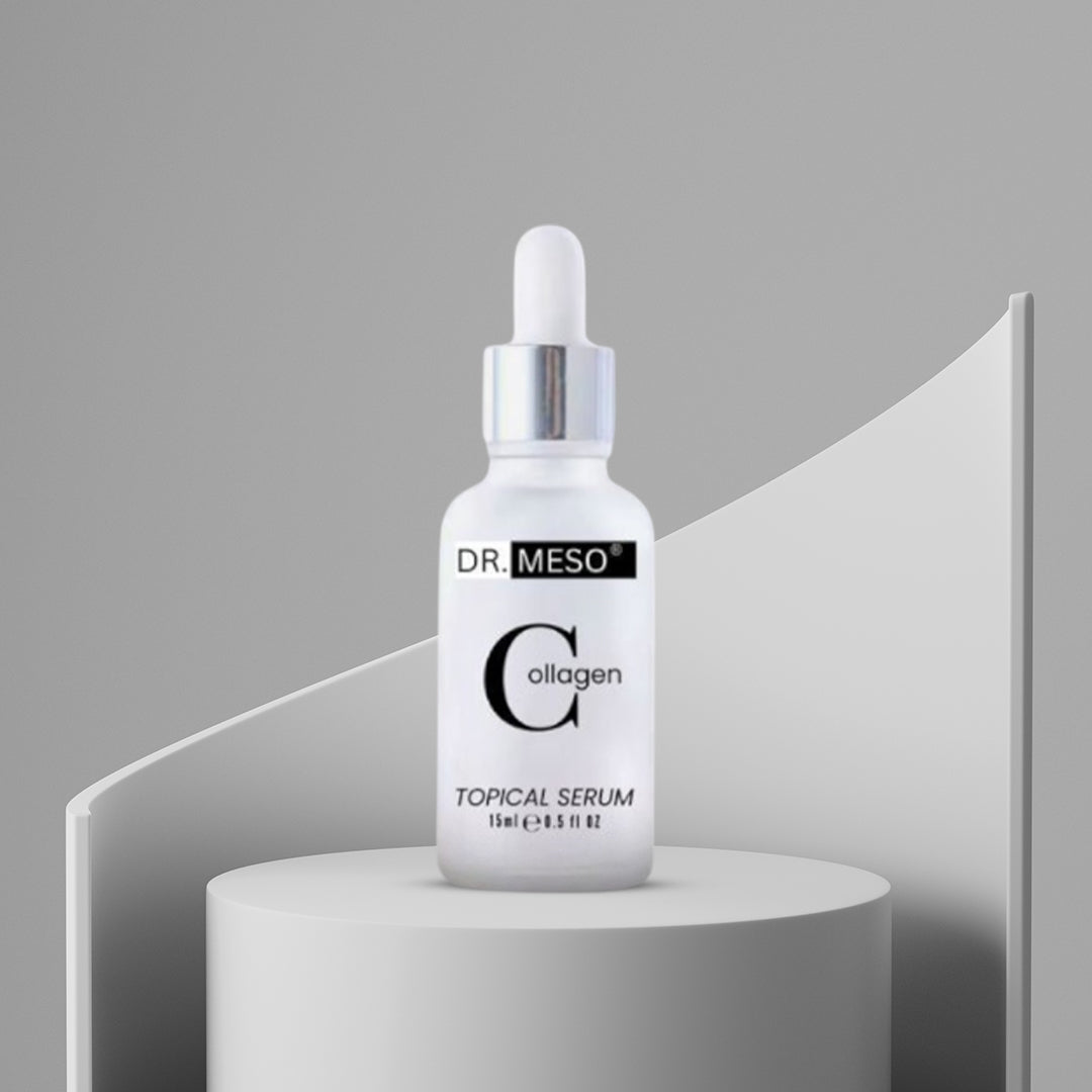Dr. Meso collagen topical serum bottle on a gray background