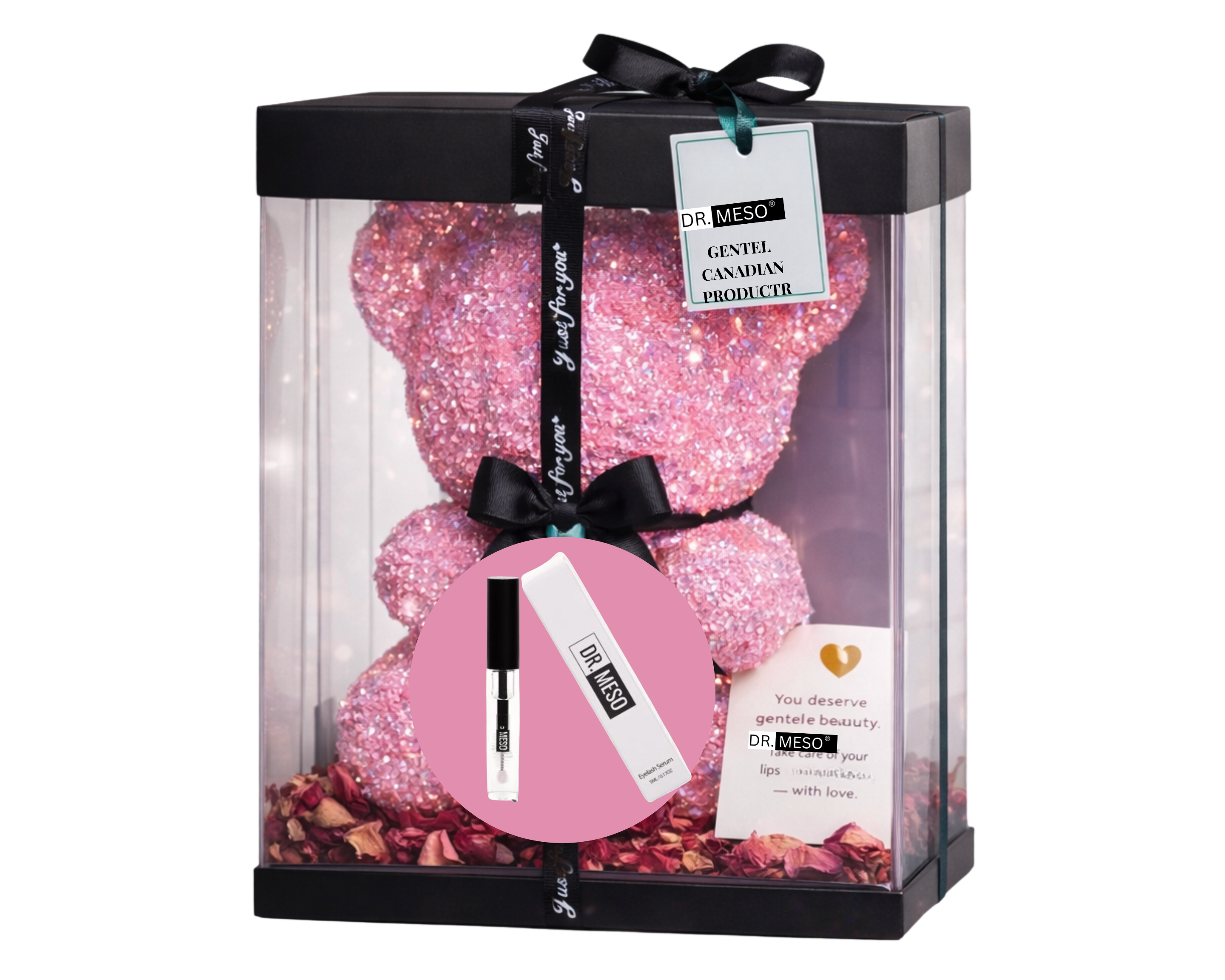 Valentine's Day Gift Set - Pink Rose Bear and Eyebrow Lash Serum