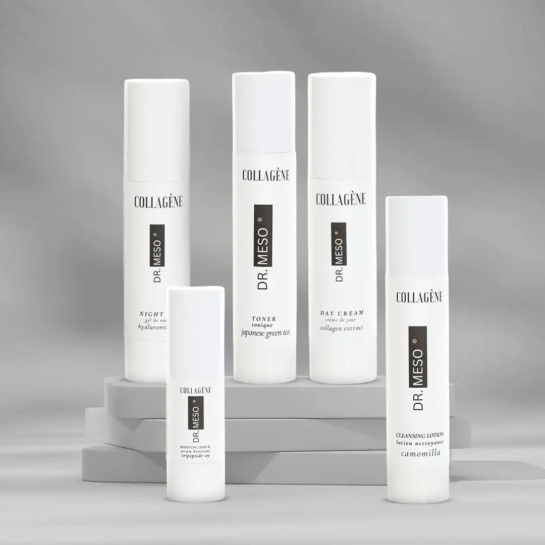 Collagen skincare set designed to hydrate and nourish dry skin.