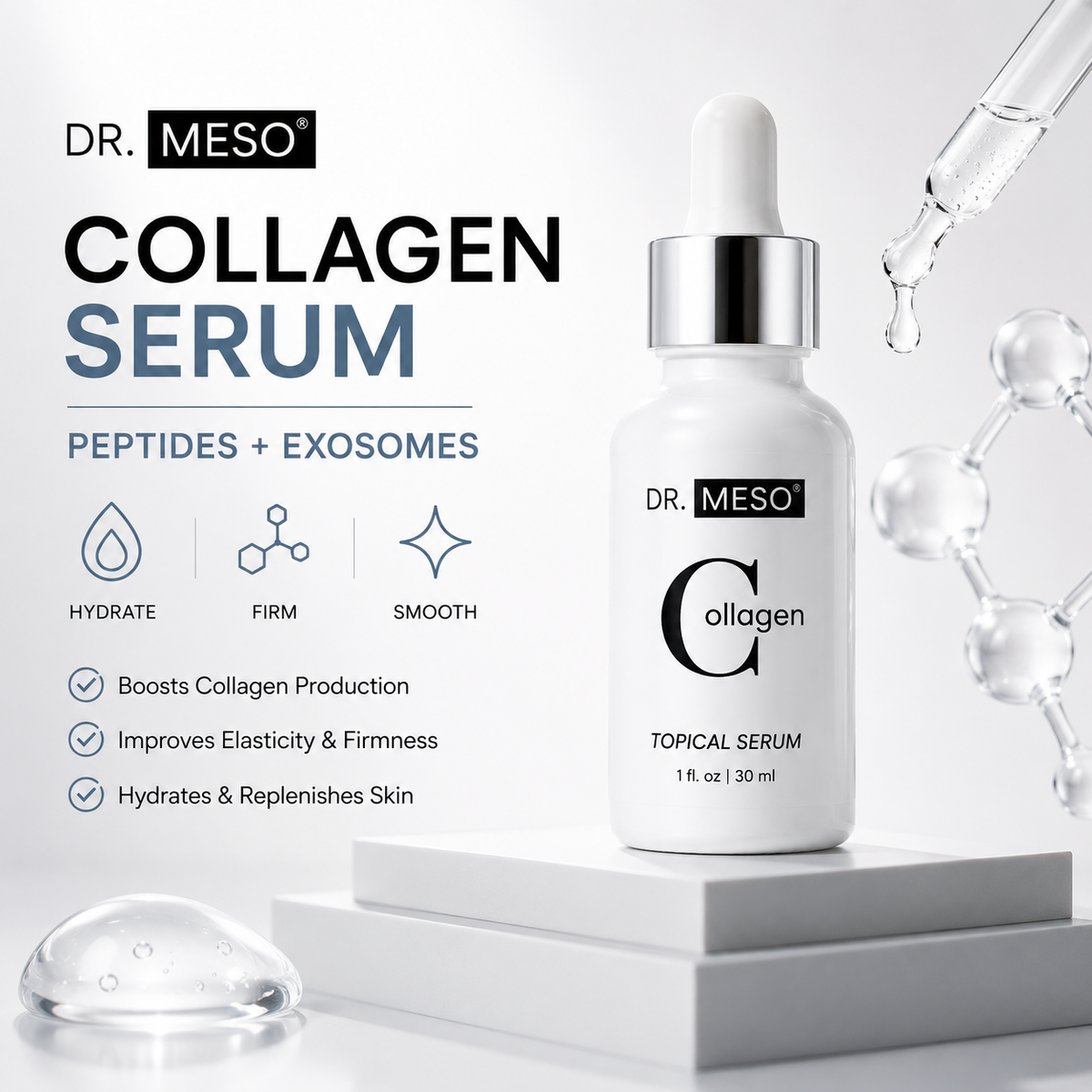 DR.MESO Collagen Peptide Serum before and after for smoother firmer-looking skin