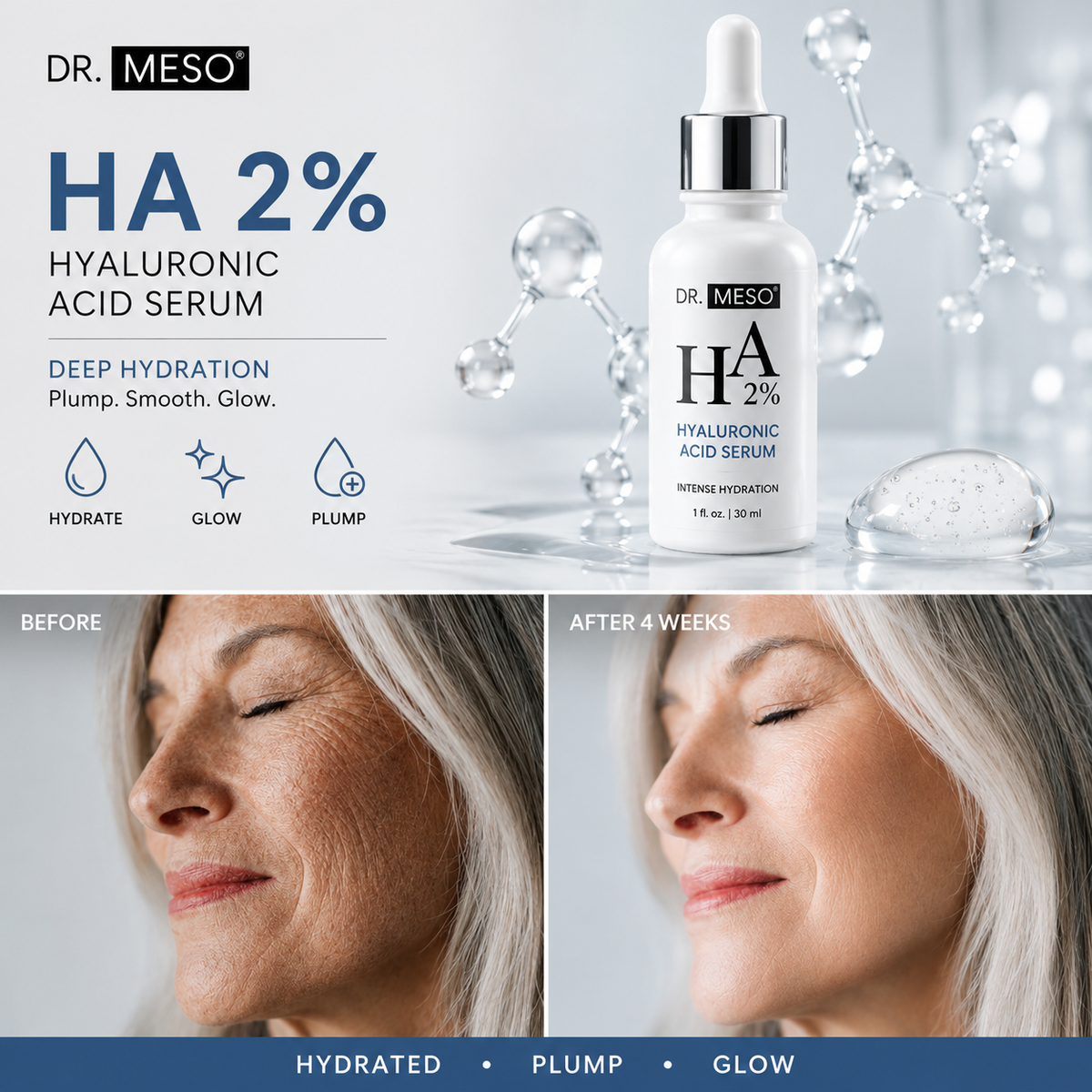 DR.MESO Hyaluronic Acid 2% Serum before and after hydration results