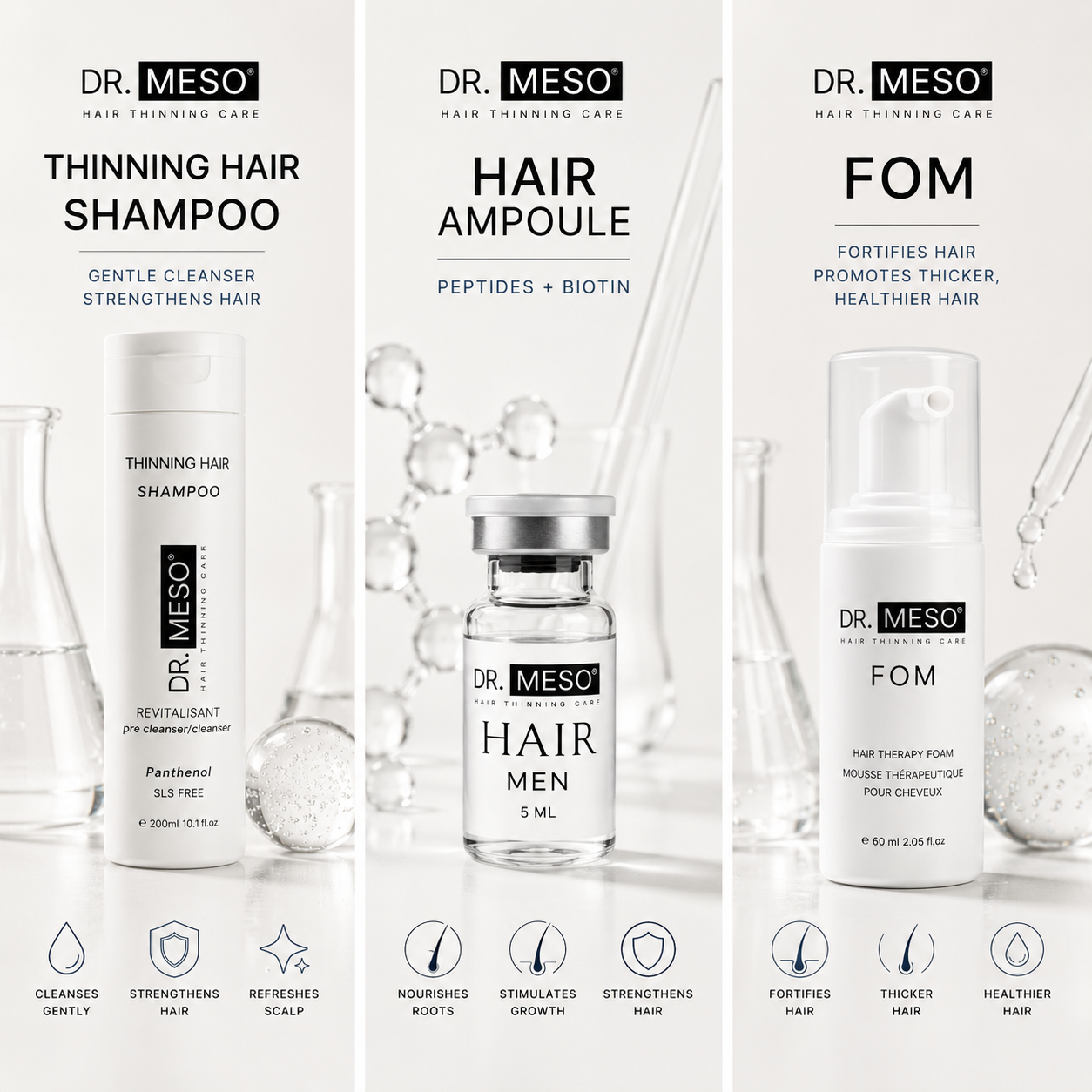 50ml bottle of Thinning Hair2 Foaming Serum for hair thickening and scalp care.