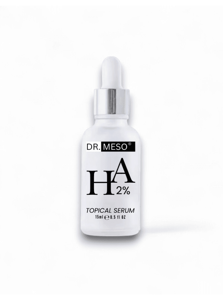 Dropper bottle filled with hyaluronic acid serum.
