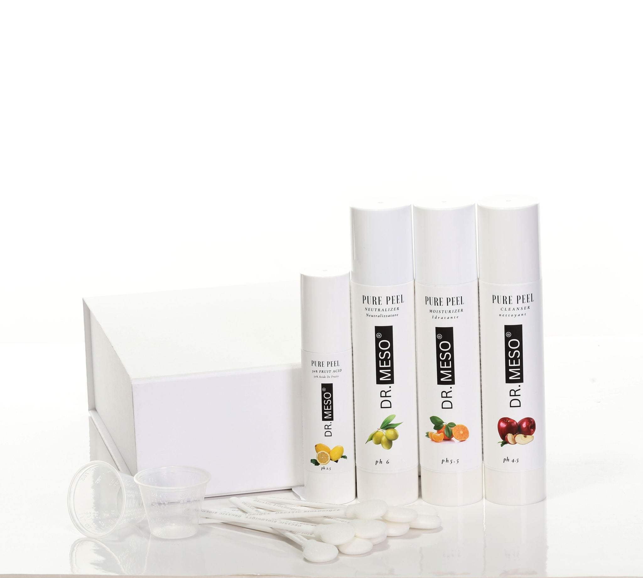 Kit Pure Peel with exfoliant and skincare tools.
