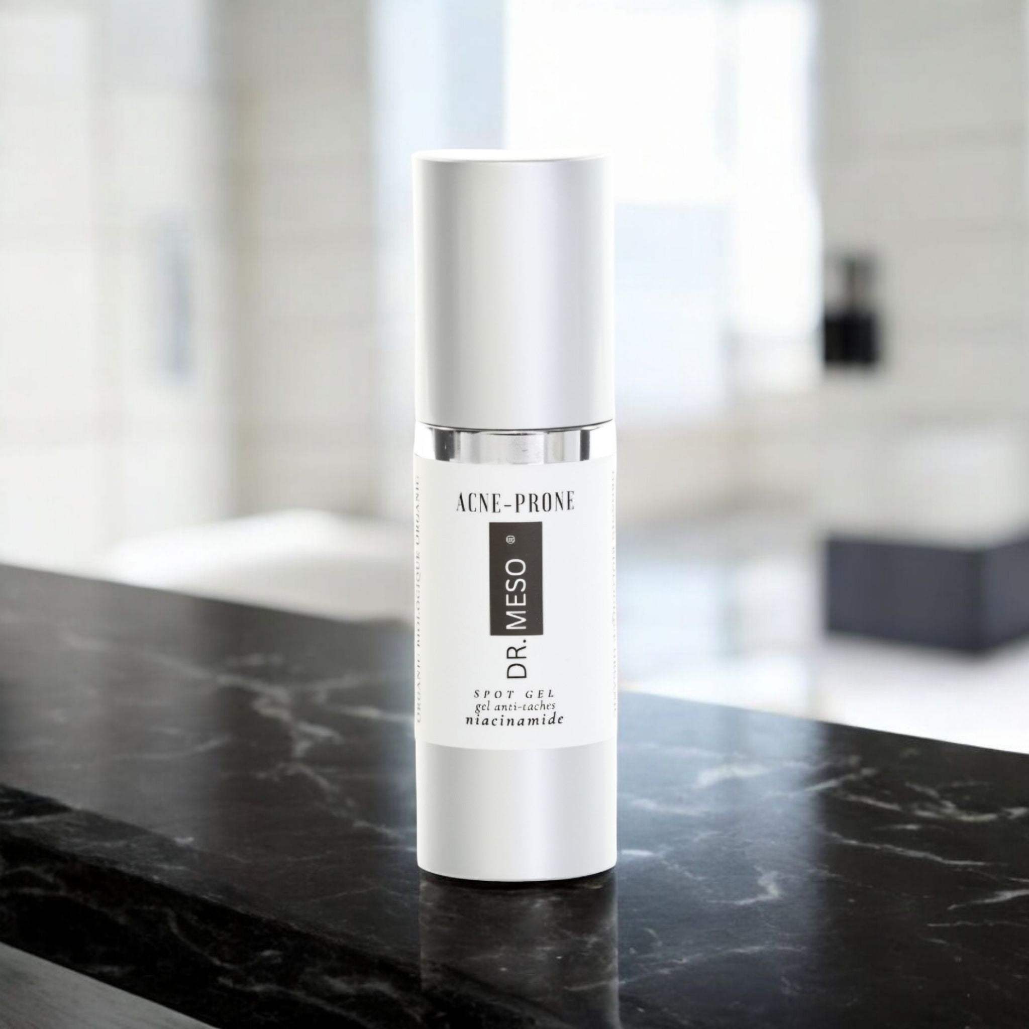Single bottle of spot treatment gel for acne-prone skin with applicator tip.