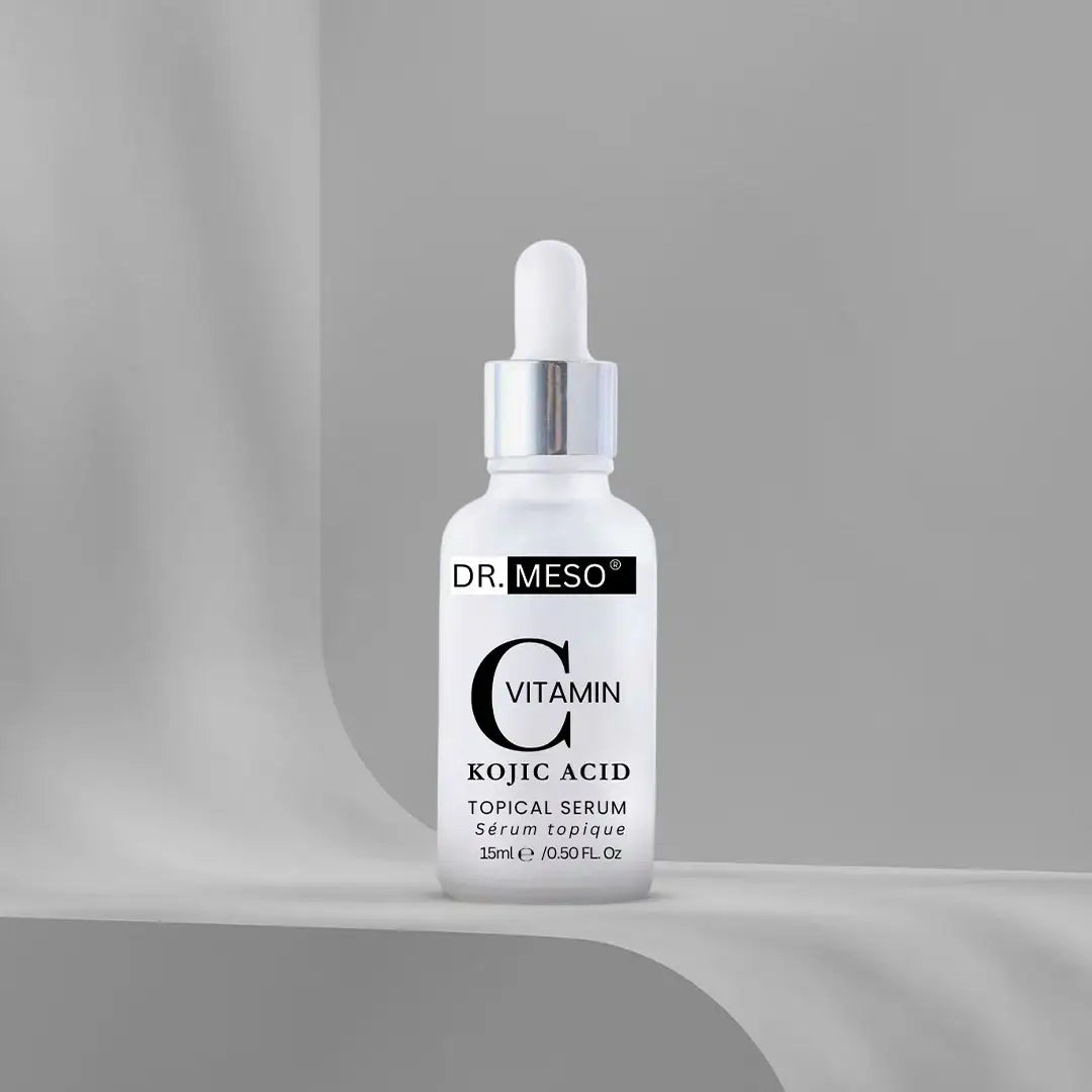 Skin-brightening vitamin C serum with dropper.